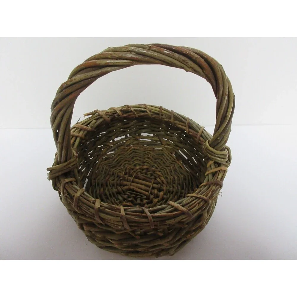 Vintage Wicker Wooden Stick Handled Basket Brown 8
